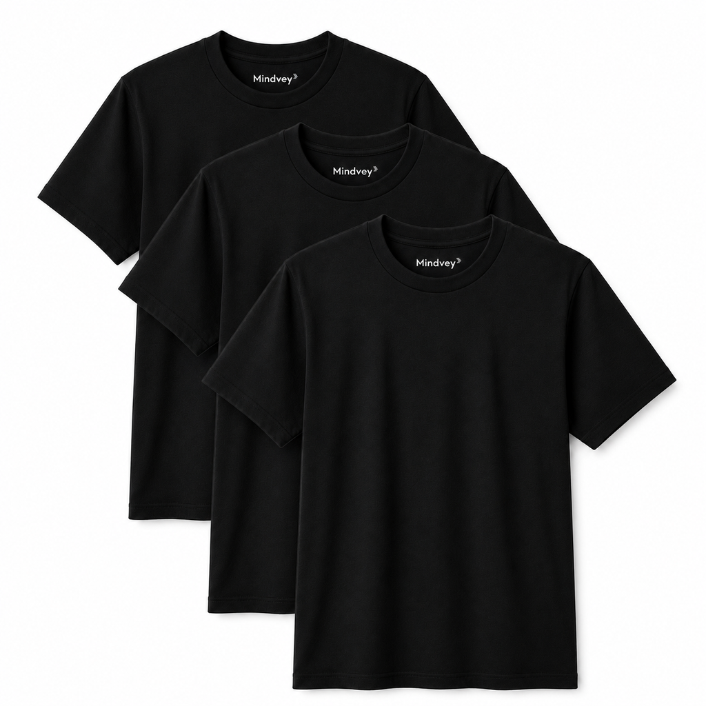 Mindvey 3 Pack Heavyweight Oversized T-Shirts – Black, White & Eucalyptus Green