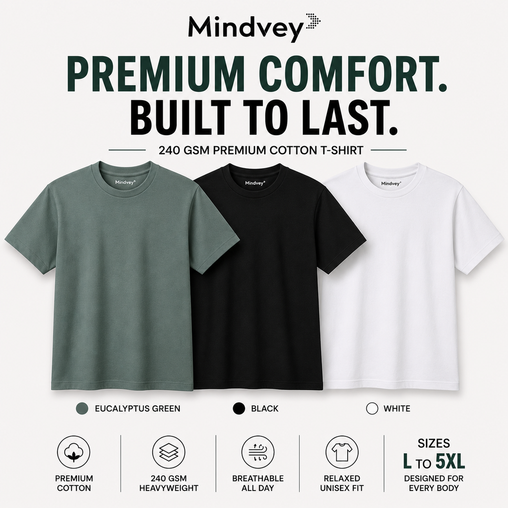 Mindvey 3 pack heavyweight oversized t-shirts black white eucalyptus green